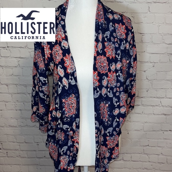 Hollister Tops - Navy Blue Hollister Belted 3/4 Sleeve Wrap Blouse Top Size Small